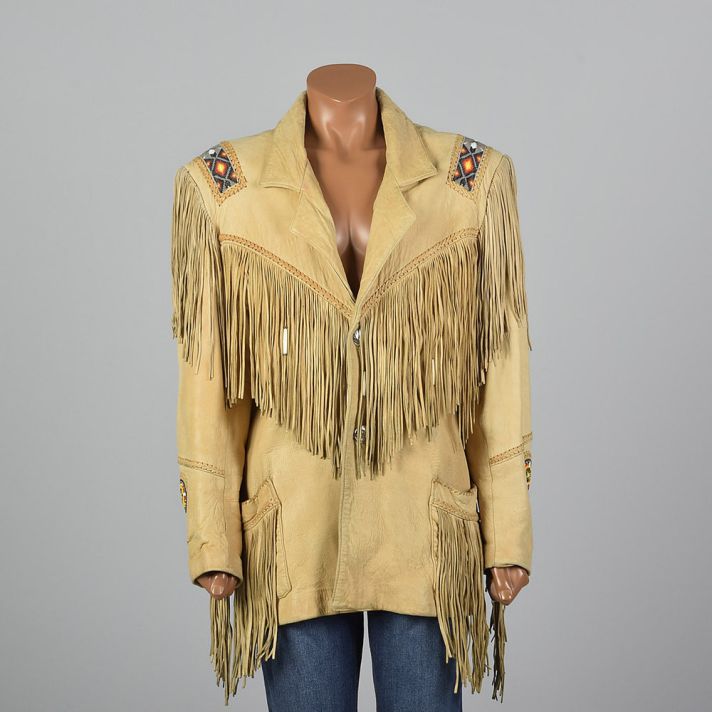 Women Cowlady HIgh Quality Suede Leather Jacket Western Fringes Beads