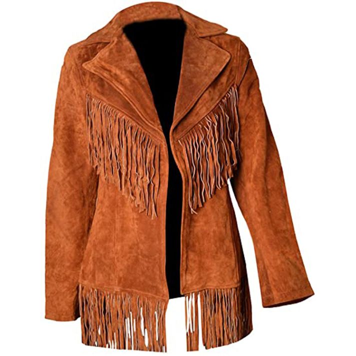 Women's Classic Brown Leather Jacket With Frings